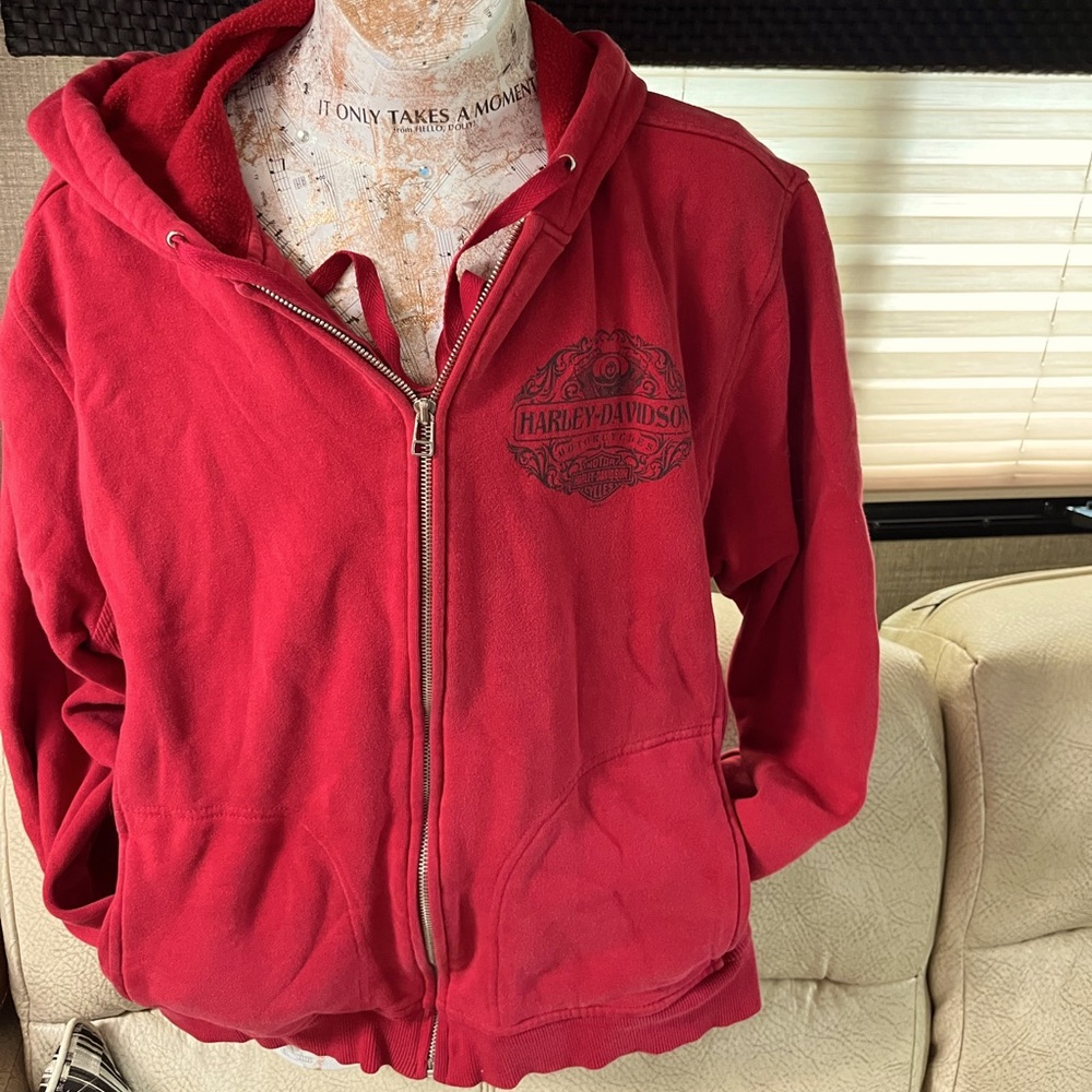 Harley Davidson Red Full Zip Hoodie Sweatshirt